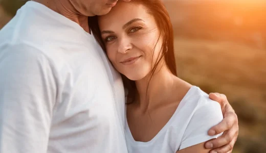 Happy adult couple in countryside